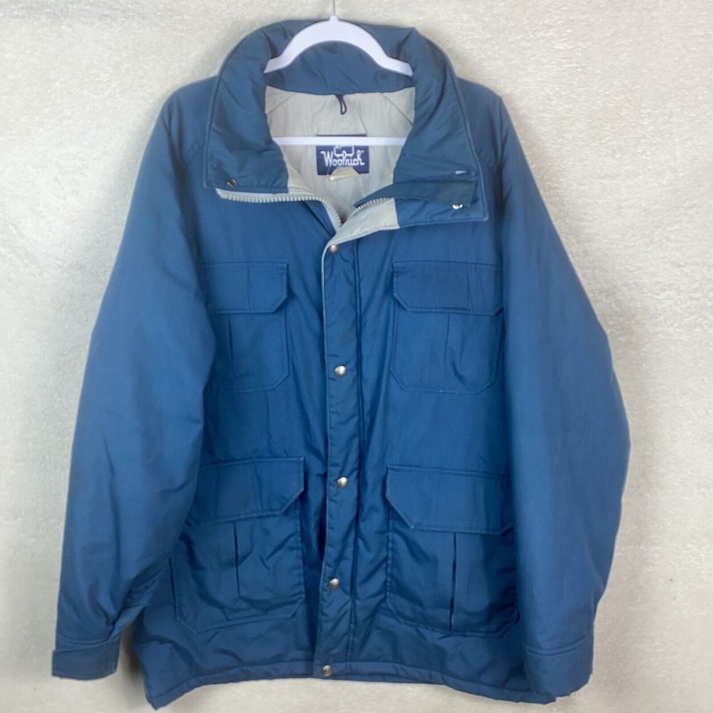 VINTAGE Woolrich Thinsulate Parka Coat Mens XL Navy Blue Long Ski Jacket USA 80S
